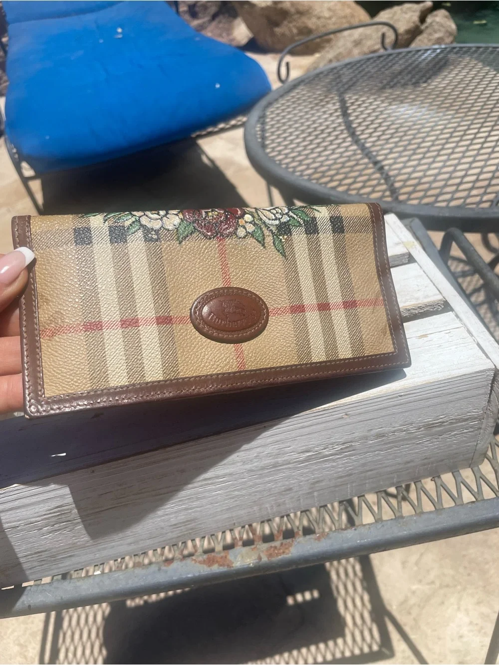 Burberry Beige Brown Check Floral Trim Continental Wallet - Picture 3 of 15